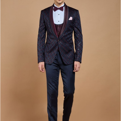 Men Embroidered Slim-Fit Single-Breasted Five-Piece Suit