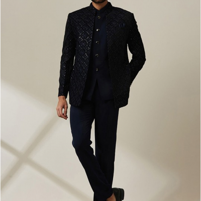 Embroidered Velvet Bhandhagala Blazer & Trouser Indo Western suit