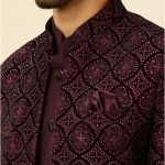 Embroidered Raw Silk Indo Western Party 3 Piece Suit