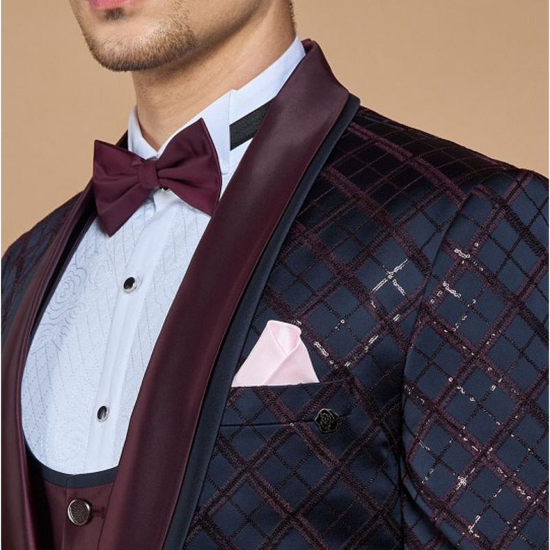 Men Embroidered Slim-Fit Single-Breasted Five-Piece Suit