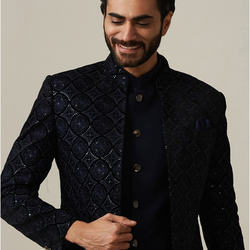 Embroidered Velvet Bhandhagala Blazer & Trouser Indo Western suit