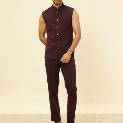 Embroidered Raw Silk Indo Western Party 3 Piece Suit