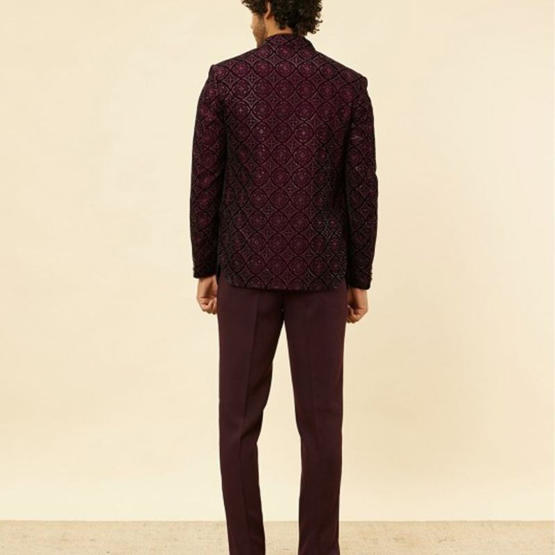 Embroidered Raw Silk Indo Western Party 3 Piece Suit