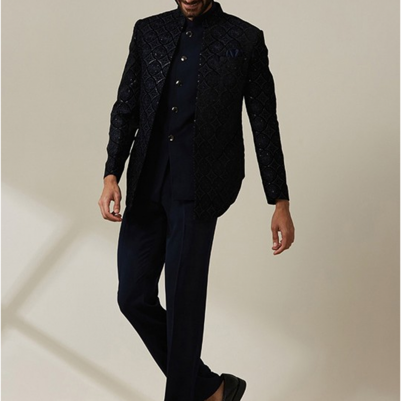 Embroidered Velvet Bhandhagala Blazer & Trouser Indo Western suit