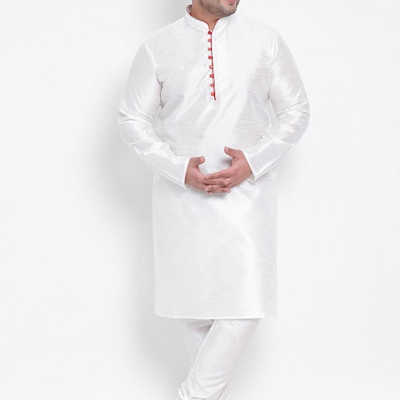 Men White Solid Kurta with Pyjamas