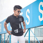 Men Black Printed Polo Collar Slim Fit T-shirt