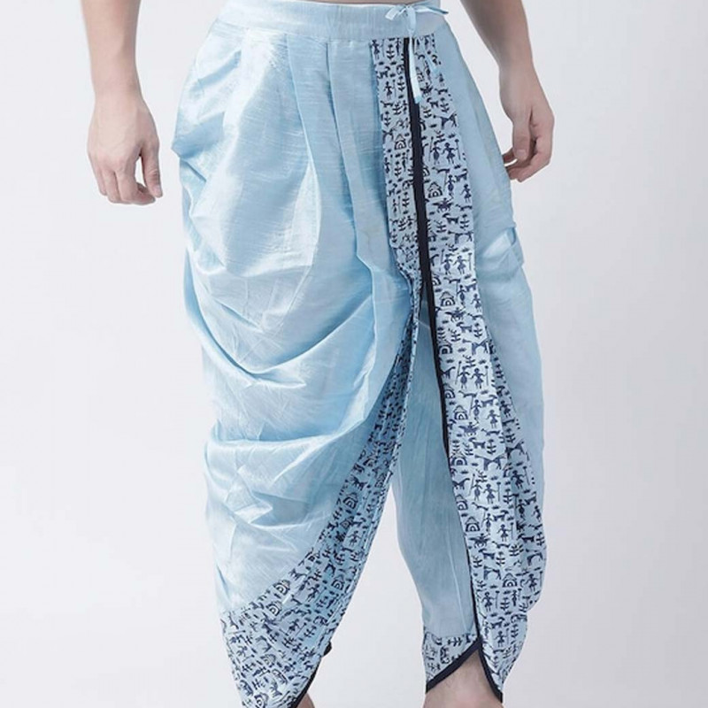 Men Blue Printed Dupion Silk Dhoti Pants