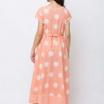 Peach-Coloured Printed Fit and Flare Maternity Feeding Nursing Dress