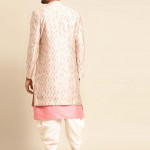 Men Cream-coloured & Pink Woven Design Sherwani Set